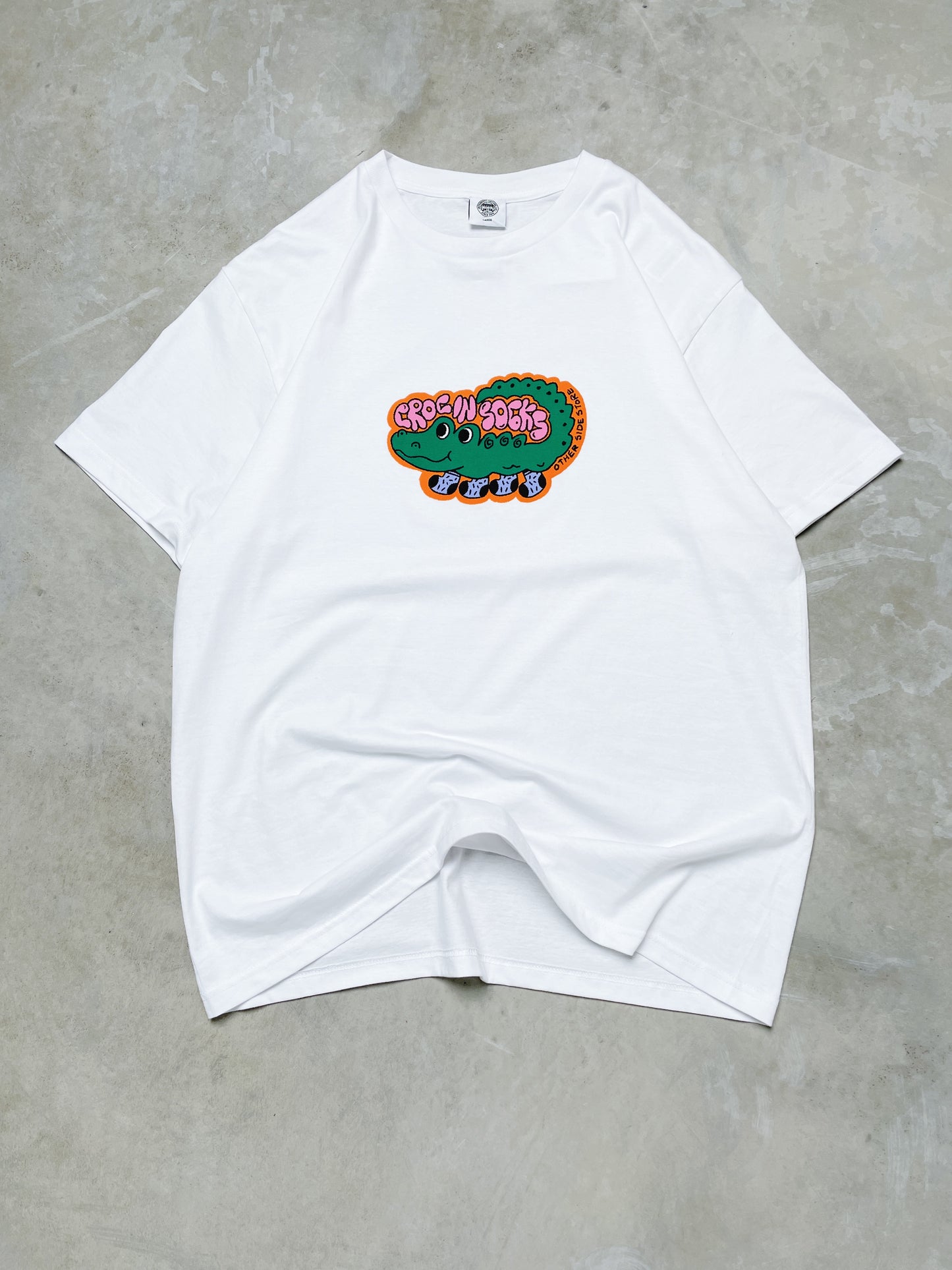 Other Side Store 'Croc In Socks' Tee - White