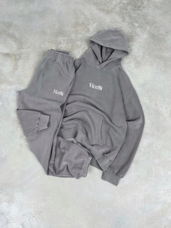 Vice 84 Premium Hoodie & Jogger Set - Faded Grey