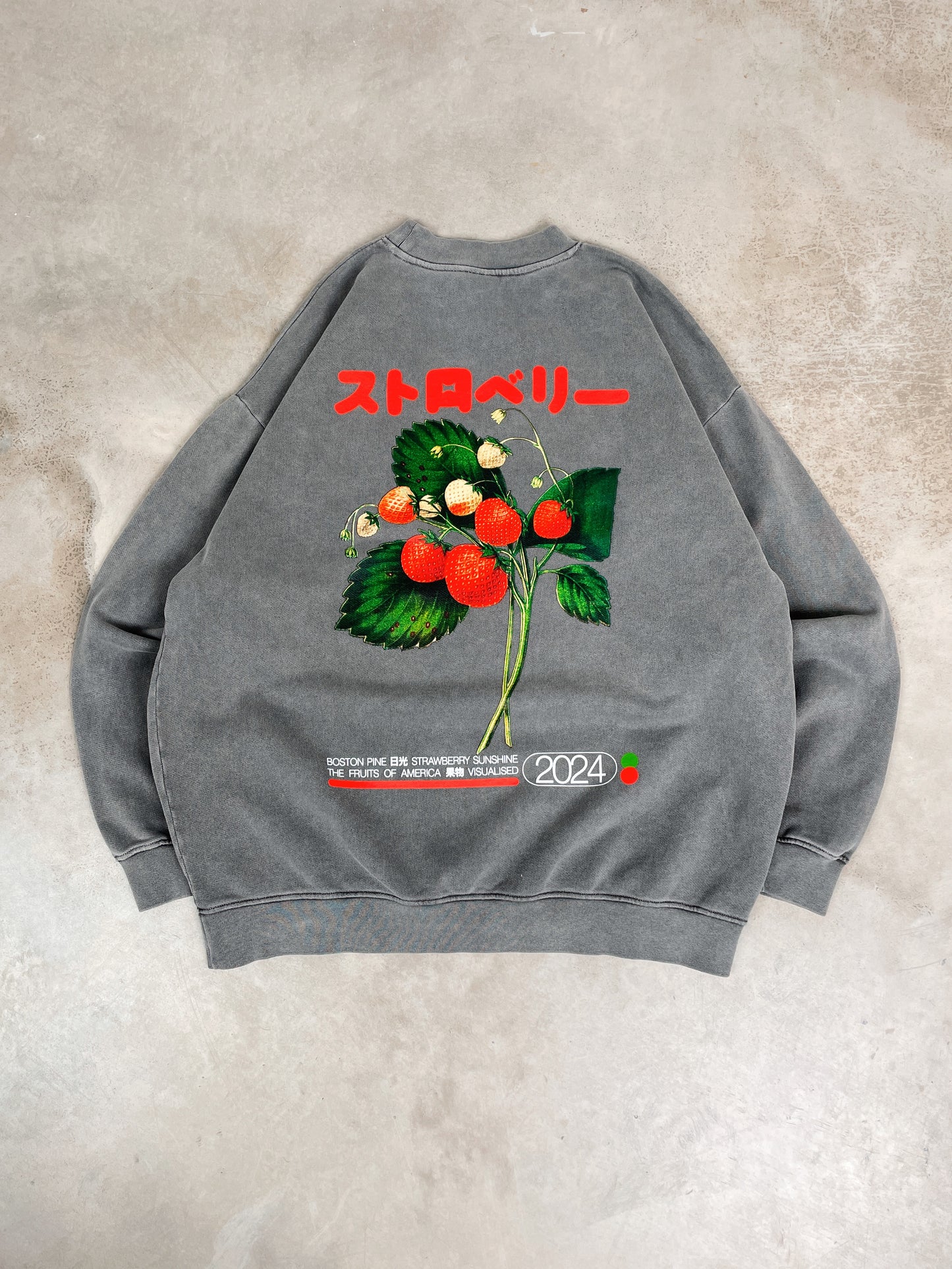 A Thousand Futures x GK 'Strawberry' Vintage Washed Sweater - Charcoal