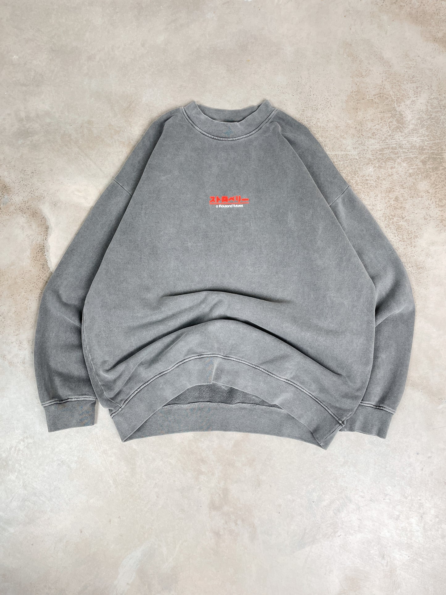 A Thousand Futures x GK 'Strawberry' Vintage Washed Sweater - Charcoal