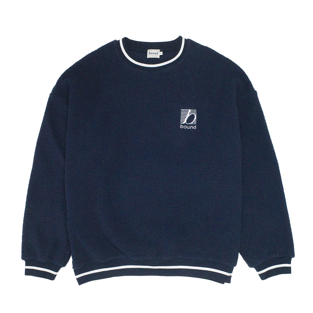 bound Reverse Fleece Grid Sweater - Navy