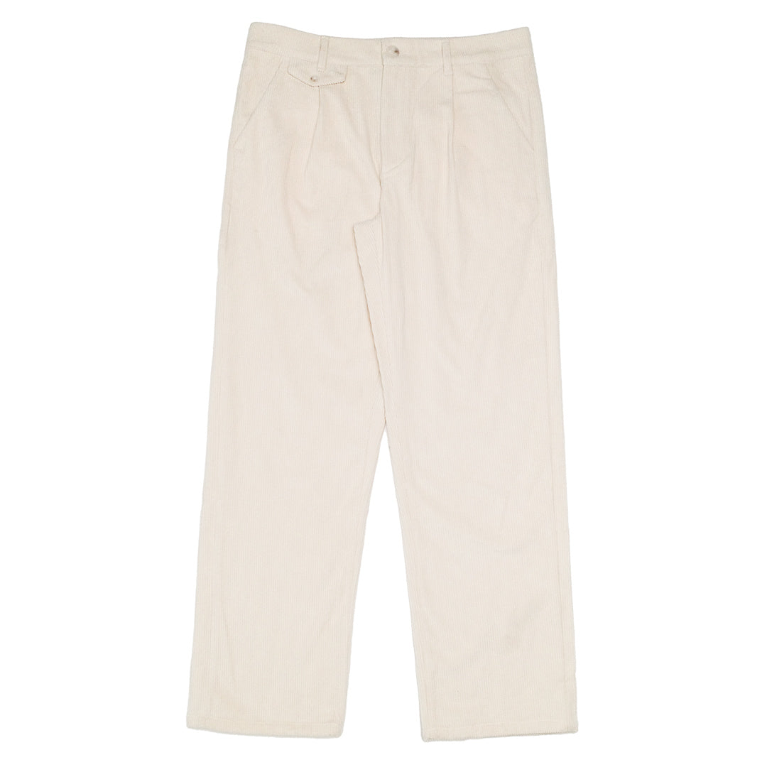 bound Wide Leg Corduroy Trousers - Light Cream