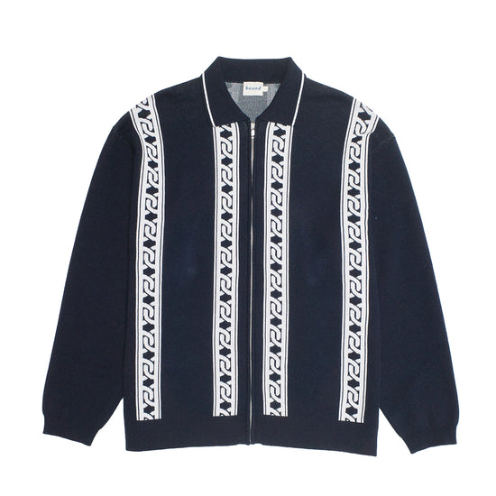 bound Chain Full Zip Knit Polo - Navy