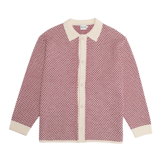 bound Polka Retro Button Knit - Cherry