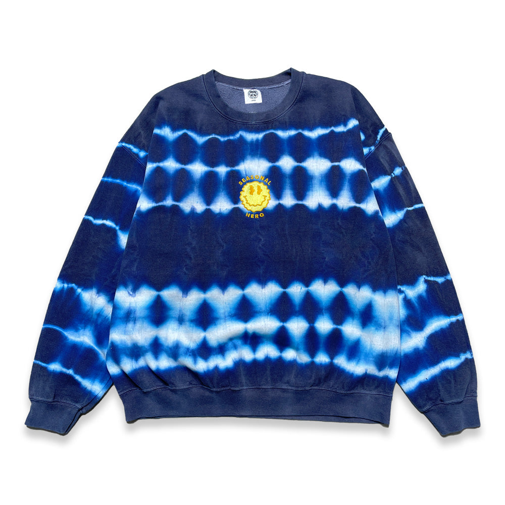 Seasonal Hero 'Trippy Smiler' Tie Dye Washed Sweater - Navy & White