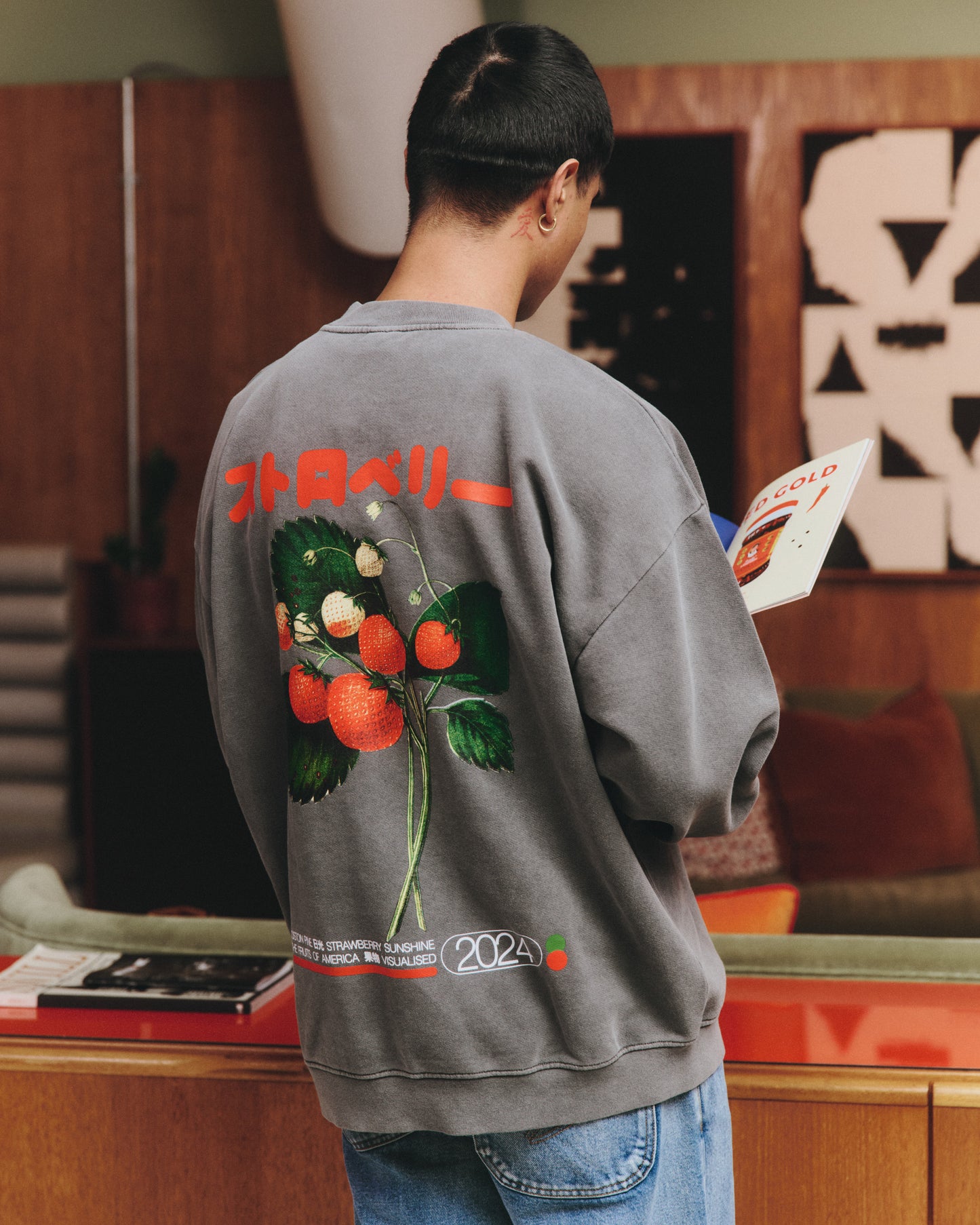 A Thousand Futures x GK 'Strawberry' Vintage Washed Sweater - Charcoal