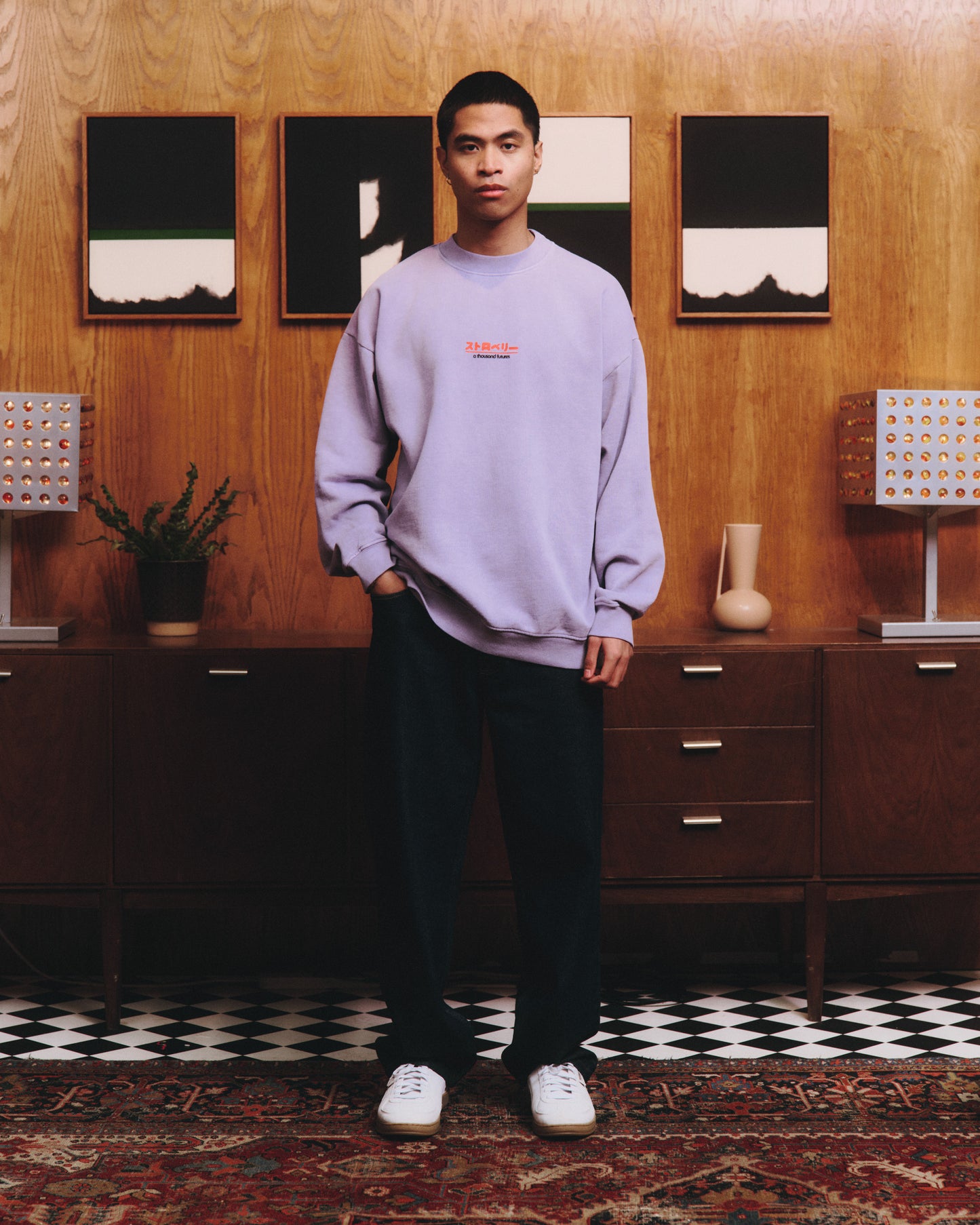 A Thousand Futures x GK 'Strawberry' Vintage Washed Sweater - Lilac