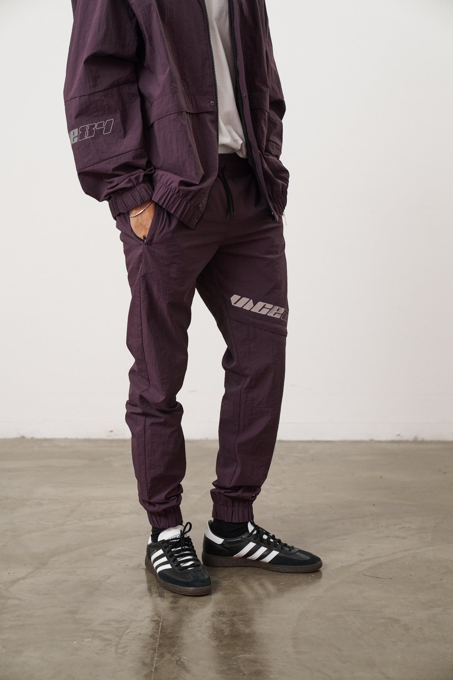 Vice 84 'Reflective Racer' Nylon Track Pants - Burgundy