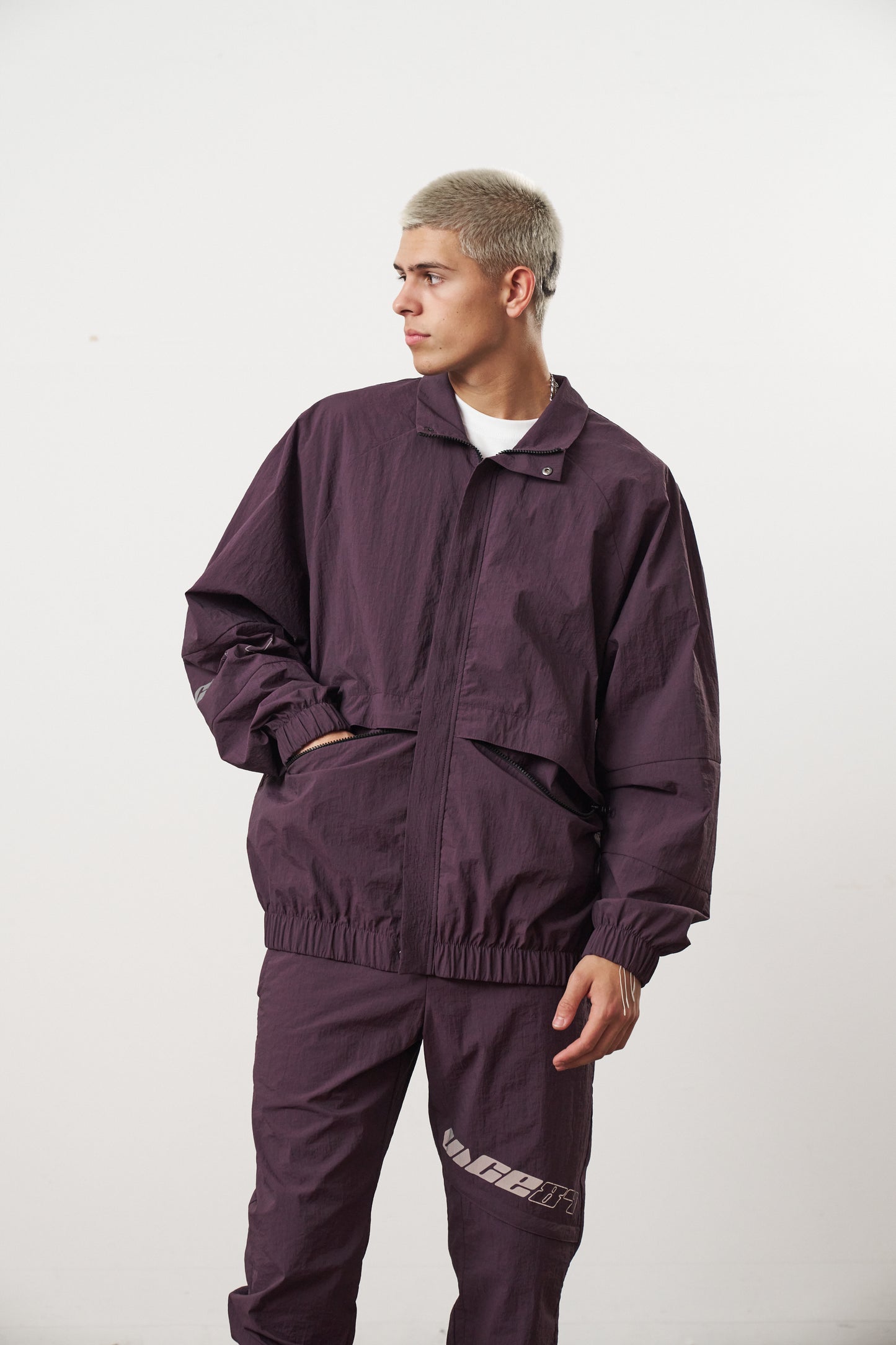 Vice 84 'Reflective Racer' Nylon Track Jacket - Burgundy