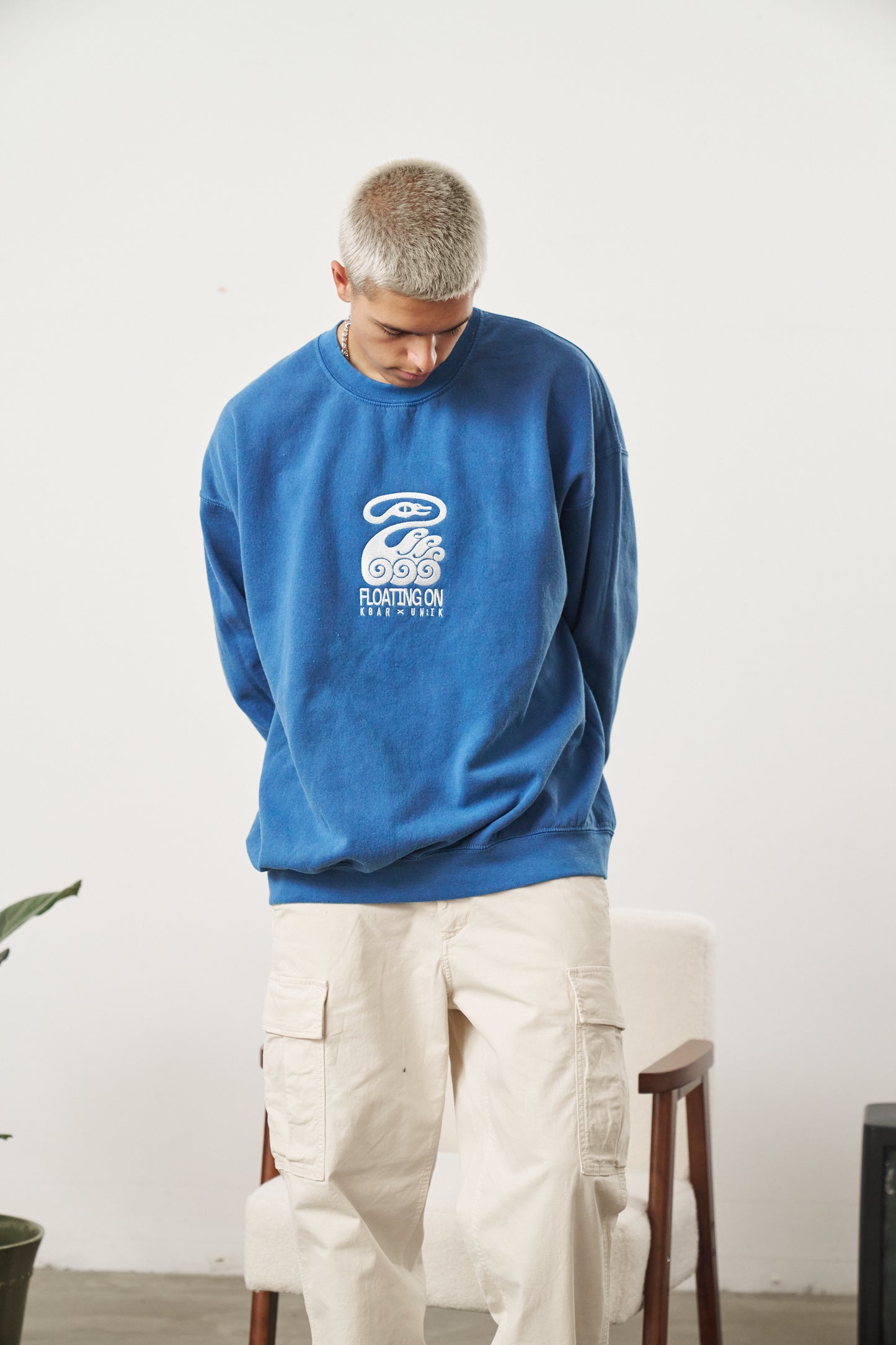 KBAR X UN:IK 'Floating On' Vintage Washed Sweater - Blue