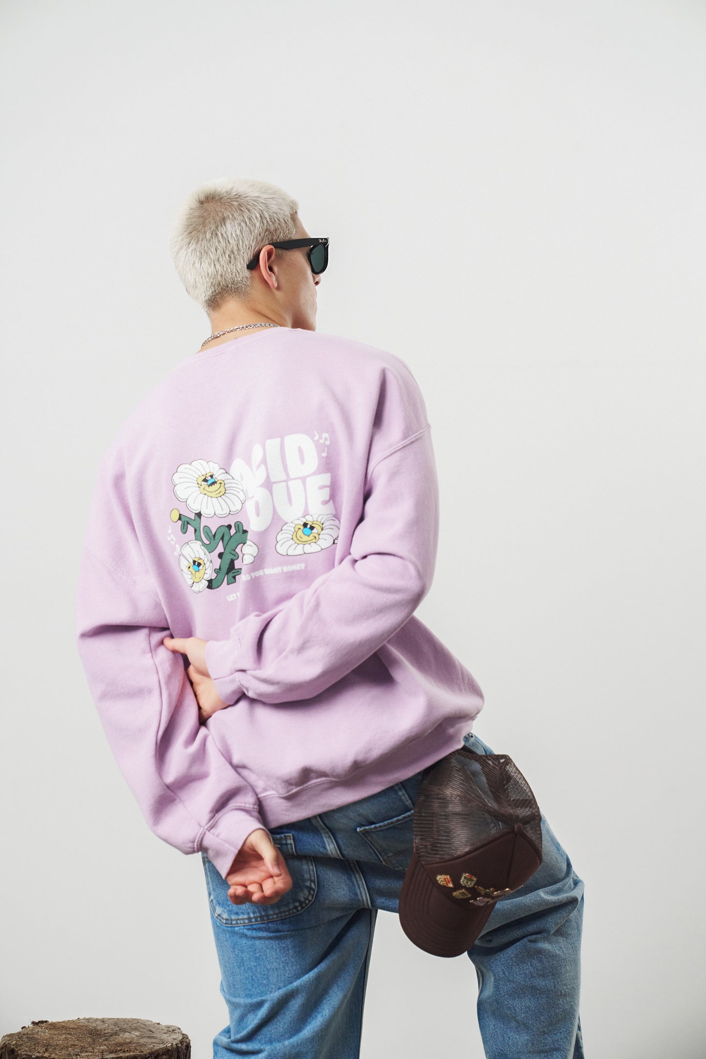 Acid Love 'Daisy' Vintage Washed Sweater -  Pink