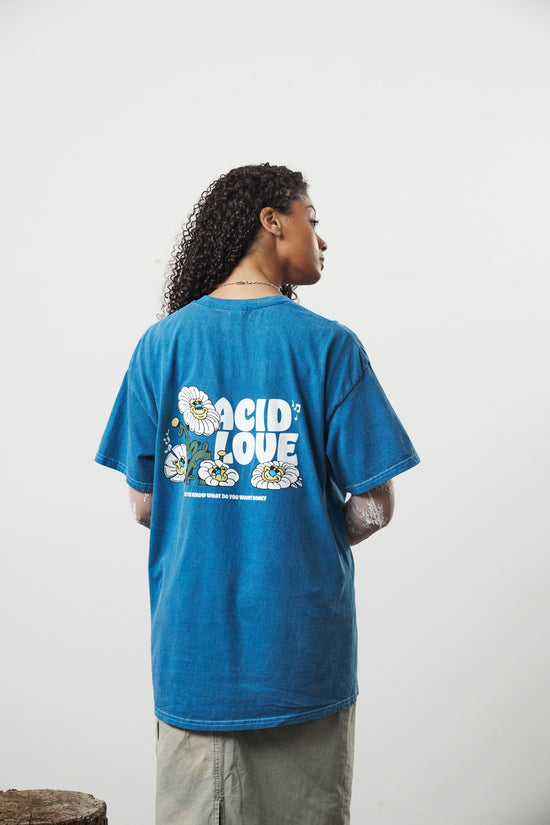 Acid Love 'Daisy' Vintage Washed Tee - Ocean Blue