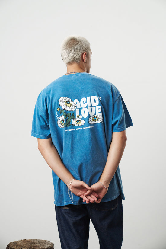 Acid Love 'Daisy' Vintage Washed Tee - Ocean Blue