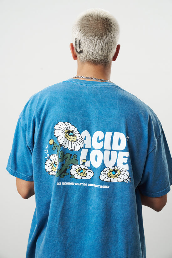 Acid Love 'Daisy' Vintage Washed Tee - Ocean Blue