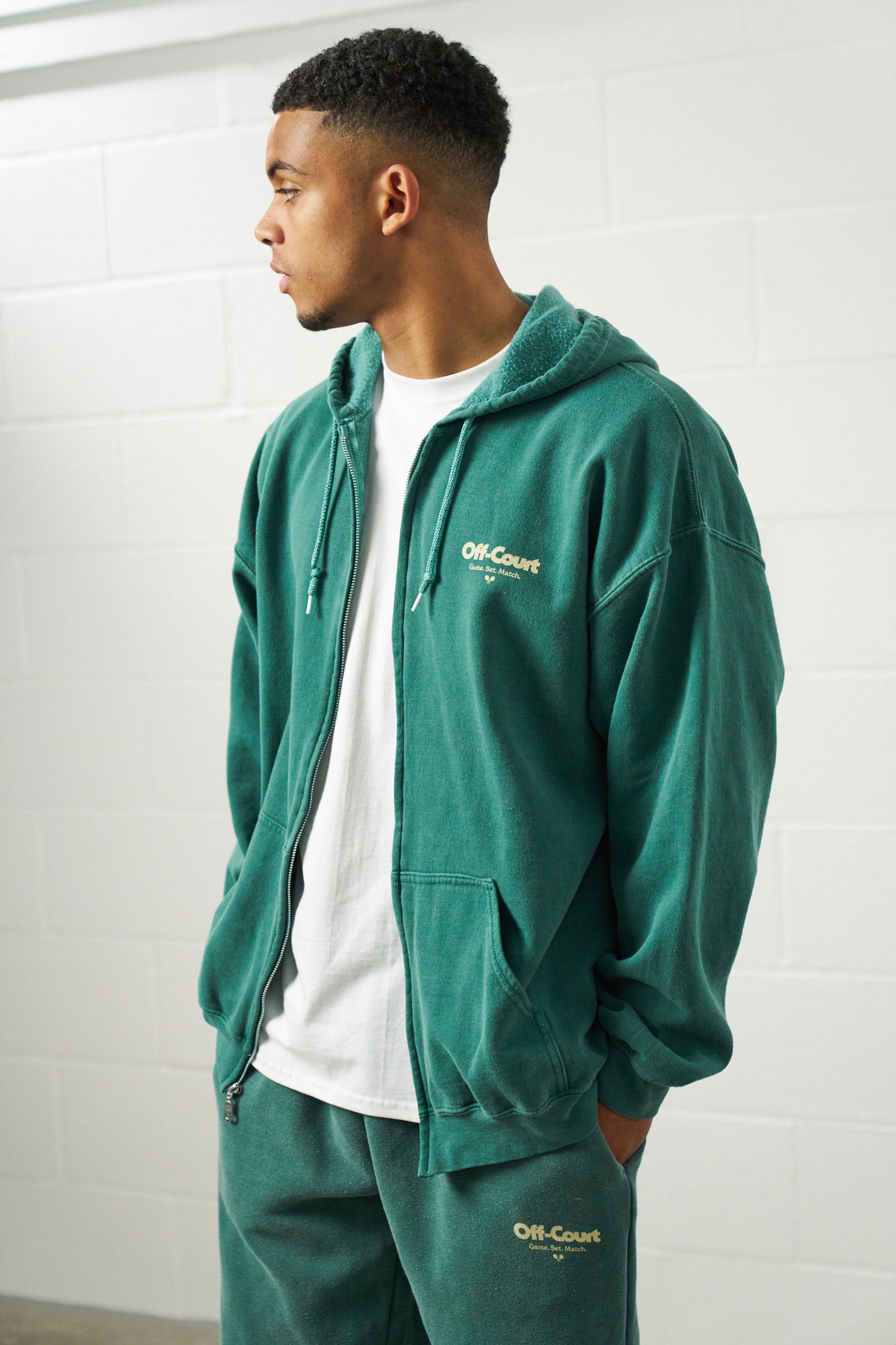 Vice 84 'Off-Court GSM' Zip Up Vintage Washed Hoodie - Forest