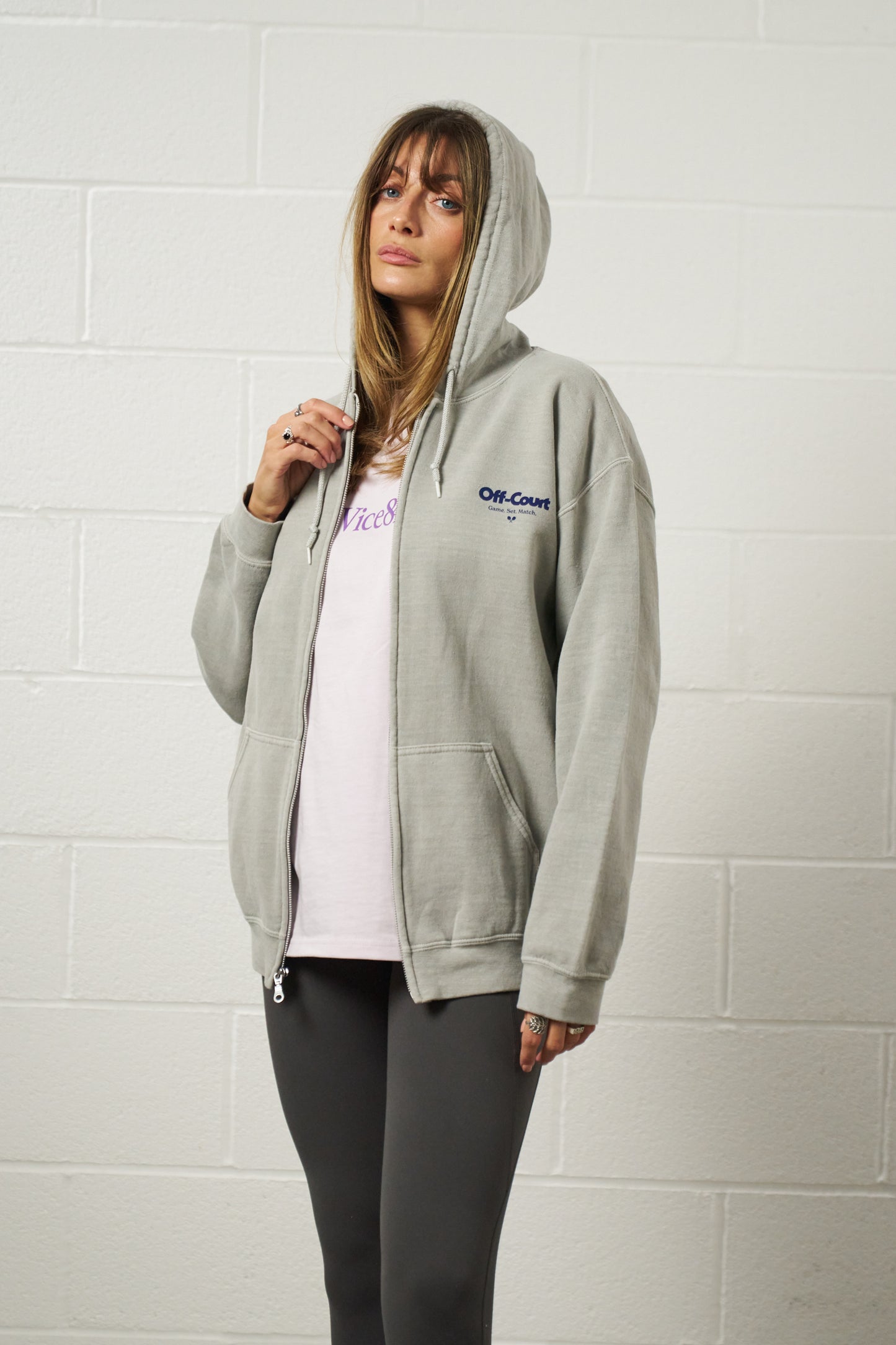 Vice 84 'Off-Court GSM' Zip Up Vintage Washed Hoodie - Grey