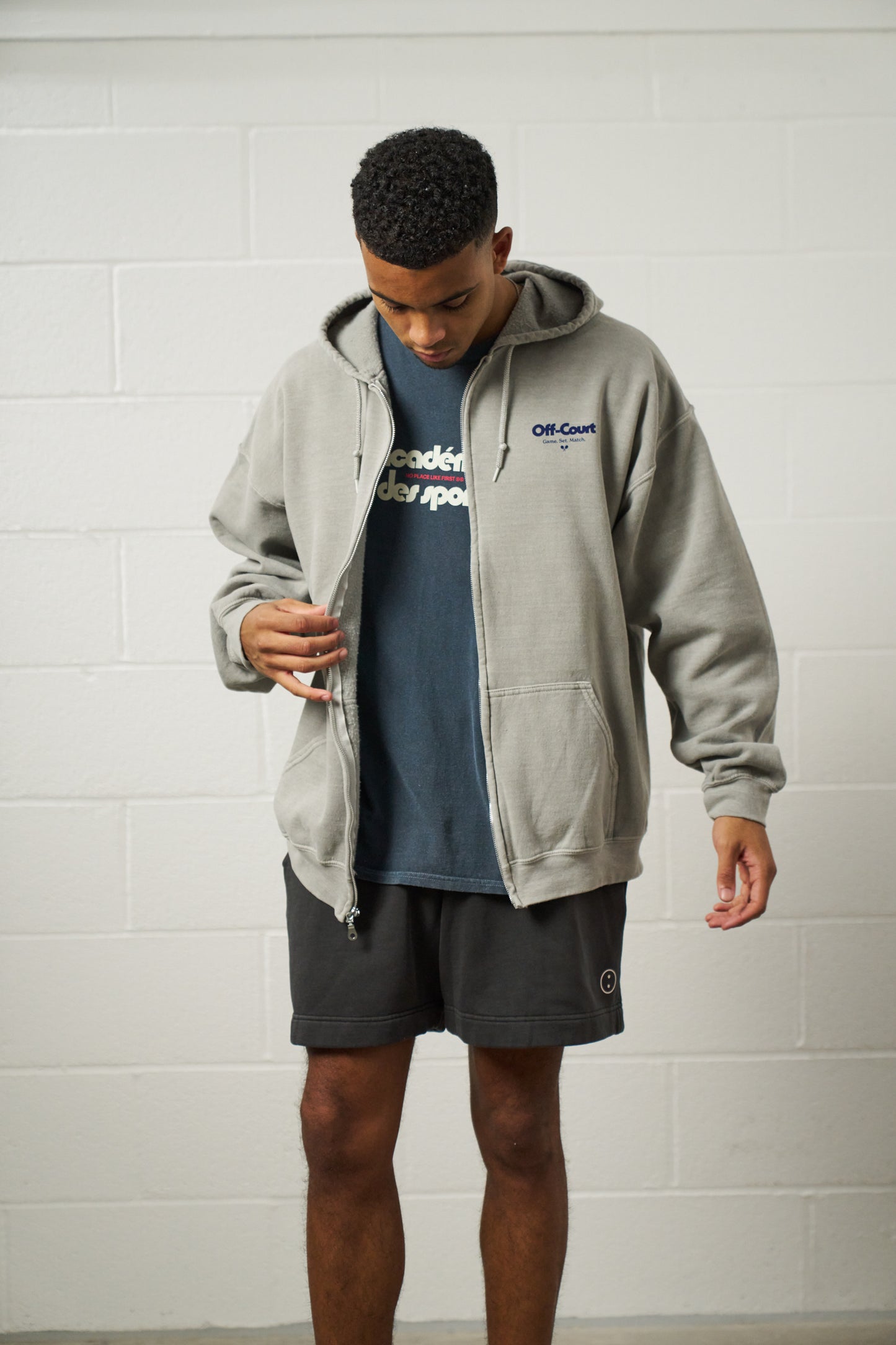 Vice 84 'Off-Court GSM' Zip Up Vintage Washed Hoodie - Grey