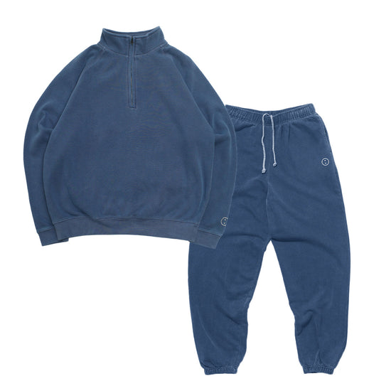 Essentials Vintage Washed 1/4 Zip Sweatshirt & Jogger Set - Navy