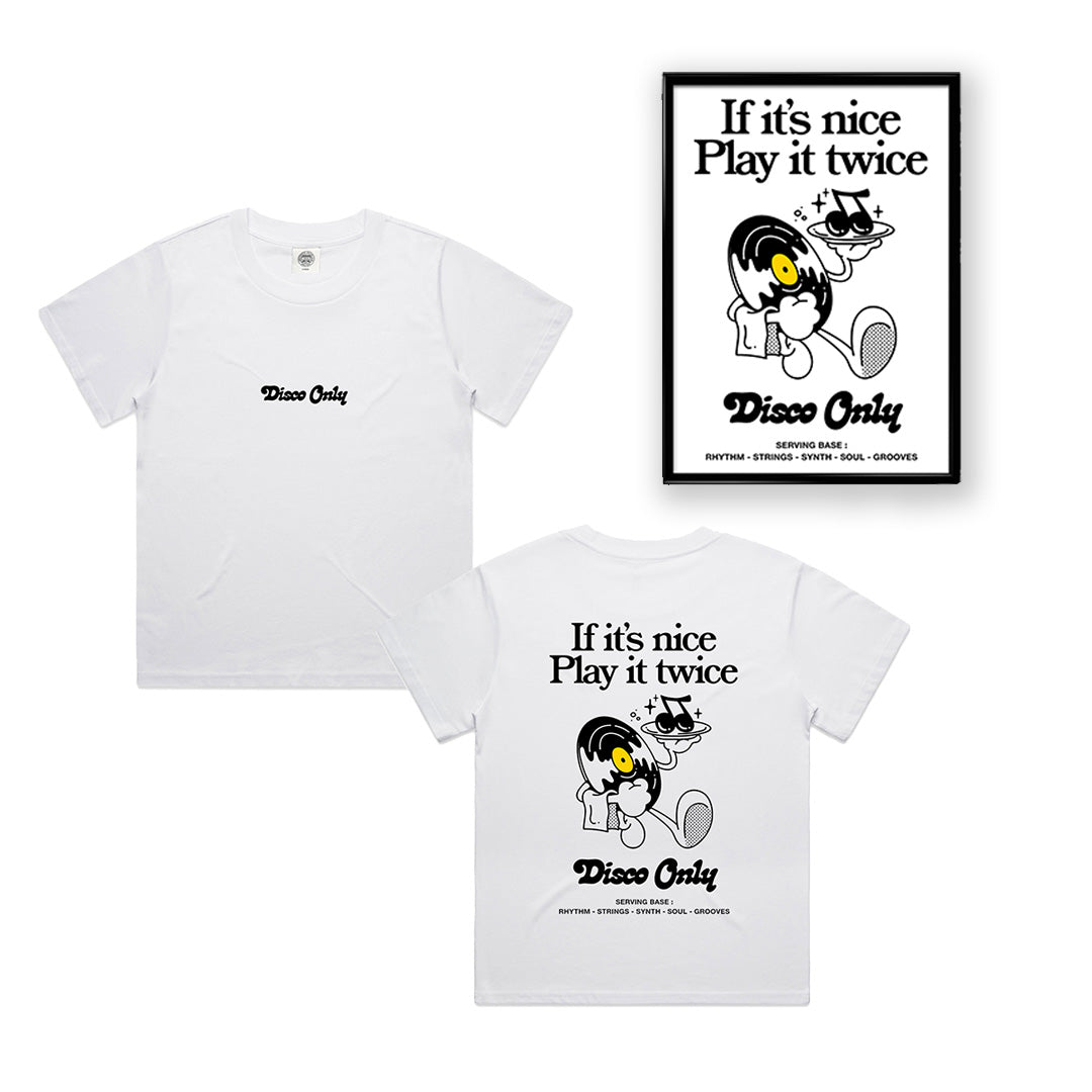 DISCO ONLY WMNS 'Play It Twice V2' Tee & Print Bundle - White