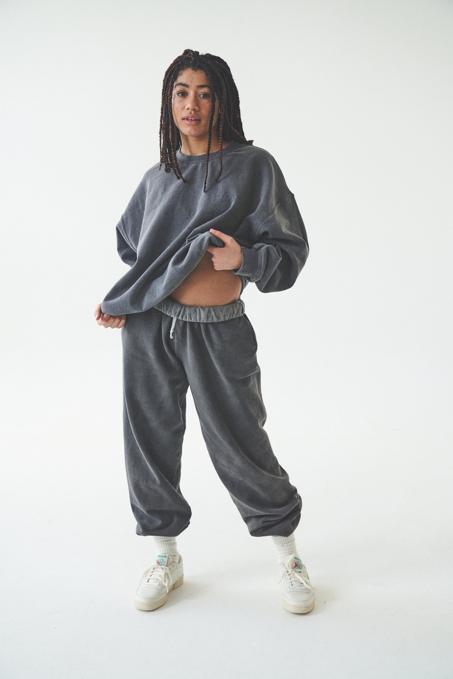 Charcoal Vintage Wash Bodysuit Jogger Pants Two Piece Set